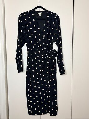 H&M Long Sleeve Polka Dot Wrap Midi Dress